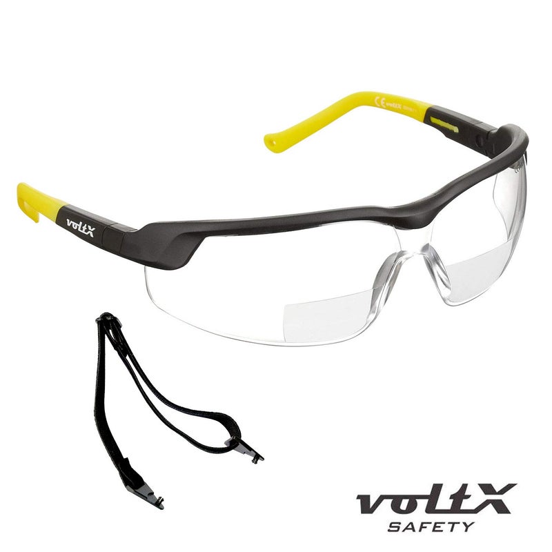 voltX GT ADJUSTABLE Bifocal Reading Safety Glasses (Clear Lens +2.5), ANSI Z87.1+ & CE EN166FT, Anti fog coated, UV400 Lens, Tilt & length adjustable earstems, clip on safety cord. - Image 2